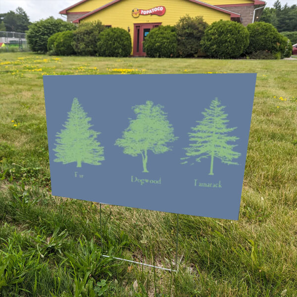 Fir-Dogwood-Tamarack-Yard-Sign,-Anti-Trump-Nature-Sign,-National-Park-Style-Signs
