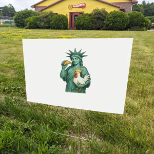 Statue-of-Liberty-Subtle-Anti-Trump-Yard-Sign,-Chicken-Taco-Trump,-FDT-Anti-Patriarchy-Sign,-Resist-Democratic-No-Kings-Protests